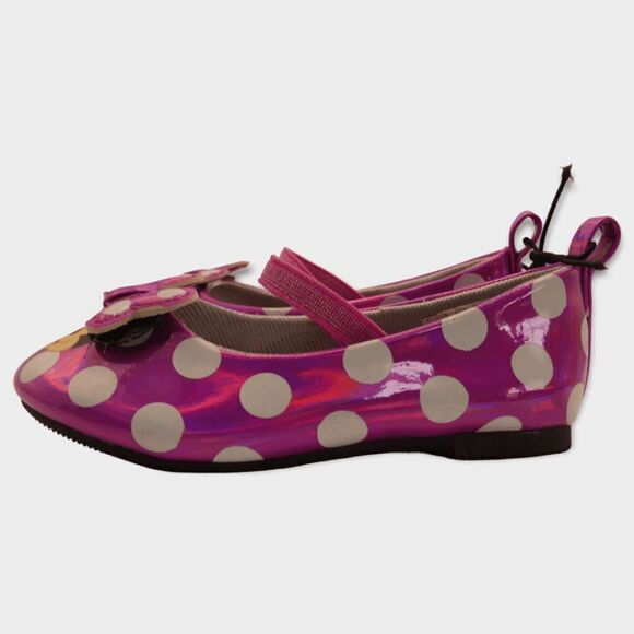 Disney Baby Girl Minnie Mouse Pink Shimmer Polka Dot Mary Jane Ballet Flats Size - Picture 5 of 5